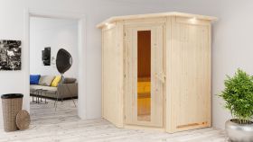 Sauna "Loran" mit Energiespartür und Kranz - Farbe: Natur - 165 x 165 x 202 cm (B x T x H)