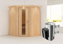 Sauna "Loran" SET mit Energiespartür, Kranz und Ofen 3,6 kW - 165 x 165 x 202 cm (B x T x H)
