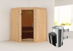 Sauna "Loran" SET mit graphitfarbener Tür & Ofen 3,6 kW - 151 x 151 x 198 cm (B x T x H)