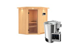 Sauna "Kjell" SET mit Klarglastür, Kranz & Ofen BIO 3,6 kW - 184 x 165 x 202 cm (B x T x H)
