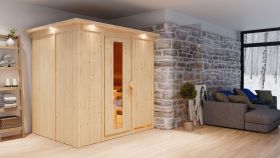 Sauna "Jarle" mit Energiespartür und Kranz - Farbe: Natur - 210 x 165 x 202 cm (B x T x H)