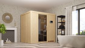 Sauna "Jarle" SET mit graphitfarbener Tür - Farbe: Natur, Ofen externe Steuerung easy 3,6 kW - 196 x 151 x 198 cm (B x T x H)