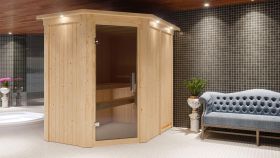 Sauna "Ole" mit graphitfarbener Tür und Kranz - Farbe: Natur - 165 x 210 x 202 cm (B x T x H)