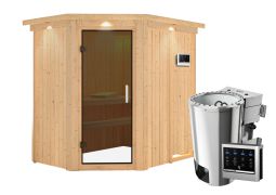 Sauna "Ole" SET mit graphitfarbener Tür, Kranz & Ofen BIO 3,6 kW - 165 x 210 x 202 cm (B x T x H)