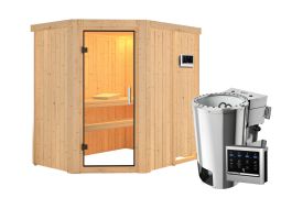 Sauna "Ole" SET mit Klarglastür & Ofen BIO 3,6 kW - 151 x 196 x 198 cm (B x T x H)