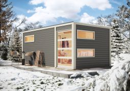 Saunahaus "Iida" SET mit Ofen 9 kW, Farbe: Terragrau - 508 x 276 cm (B x T), Grundfläche: 13,1 m²