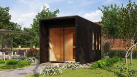 Saunahaus "Eevi" SET mit Ofen 9 kW, Farbe: Schwarz - 220 x 429 cm (B x T), Grundfläche: 9,2 m²