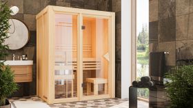 Sauna "Vali 1" SET - Farbe: Natur, Ofen externe Steuerung easy 3,6 kW - 155 x 122 x 198 cm (B x T x H)