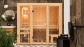 Sauna "Vali 2" SET - Farbe: Natur, Ofen externe Steuerung easy 3,6 kW - 216 x 122 x 198 cm (B x T x H)