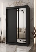 Kleiderschrank | 1 Spiegeltür | Schwarz Matt | 120 x 62 x 200 cm | 2 Kleiderstangen | zuverlässiges Gleitsysteme | 5 Fächer | Moderne Details