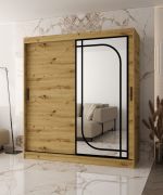 Kleiderschrank | 10 Fächer | 2 Kleiderstangen | Farbe: Eiche Artisan | Schiebetürenschrank | 180 x 62 x 200 cm | 1 Spiegeltür | zuverlässiges Gleitsysteme