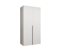 Kleiderschrank mit Soft-Close-Funktion Eiger 03, Farbe: Weiß, zwei Türen, Drehtürenschrank, ein Fach, 1 Meter breit, Griffe: Schwarz, eine Kleiderstange