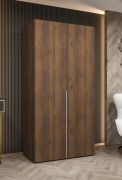 Kleiderschrank / Drehtürenschrank | Farbe: Walnuss | zwei Türen | eine Kleiderstange | 1 Meter breit |ein Fach | Griffe: Silber | Soft-Close-Funktion