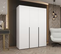 Kleiderschrank mit Soft-Close-Funktion Eiger 14, Farbe: Weiß, drei Türen, Drehtürenschrank, zwei Fächer, 1,5 Meter breit, Griffe: Schwarz, zwei Kleiderstangen