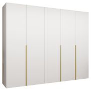 Drehtürenschrank mit fünf Türen Eiger 38, Farbe: Weiß, Soft-Close-Funktion, drei Fächer, Kleiderschrank, Griffe: Gold, 2,5 Meter breit, drei Kleiderstangen