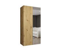 Kleiderschrank mit Soft-Close-Funktion Eiger 57, eine Spiegeltür, Farbe: Eiche Artisan, eine Kleiderstange, 1 Meter breit, ein Fach, Griffe: Kaschmir