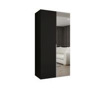 Drehtürenschrank Eiger 62, Farbe: Schwarz, eine Spiegeltür, 1 Meter breit, eine Kleiderstange, Griffe: Kaschmir, Soft-Close-Funktion, ein Fach