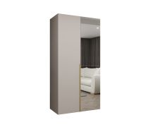 Drehtürenschrank mit einer Spiegeltür Eiger 66, Farbe: Kaschmir, 1 Meter breit, eine Kleiderstange, Griffe: Gold, ein Fach, Soft-Close-Funktion