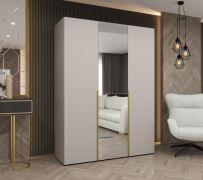 Drehtürenschrank mit einer Spiegeltür Eiger 77, Farbe: Kaschmir, 1,5 Meter breit, zwei Kleiderstangen, Griffe: Gold, zwei Fächer, Soft-Close-Funktion