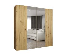 Kleiderschrank mit Soft-Close-Funktion Eiger 79, zwei Spiegeltüren, Farbe: Eiche Artisan, zwei Kleiderstangen, 2 Meter breit, zwei Fächer, Griffe: Kaschmir
