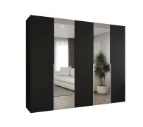 Drehtürenschrank Eiger 95, Farbe: Schwarz, zwei Spiegeltüren, 2,5 Meter breit, drei Kleiderstangen, Griffe: Kaschmir, Soft-Close-Funktion, drei Fächer