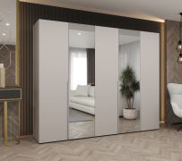 Kleiderschrank / Drehtürenschrank mit drei Kleiderstangen Eiger 98, Farbe: Kaschmir, 2,5 Meter breit, drei Fächer, Griffe: Kaschmir, zwei Spiegeltüren