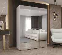Drehtürenschrank mit drei Spiegeltüren Eiger 124, Farbe: Weiß, zwei Fächer, 1,5 Meter breit, Soft-Close-Funktion, Kleiderschrank, Griffe: Schwarz