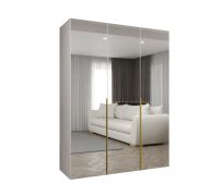 Kleiderschrank mit zwei Fächer Eiger 126, Farbe: Weiß, 1,5 Meter breit, zwei Kleiderstangen, Drehtürenschrank, Griffe: Gold, Soft-Close-Funktion