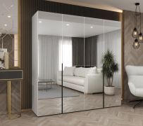 Drehtürenschrank mit vier Spiegeltüren Eiger 135, Farbe: Weiß, zwei Fächer, 2 Meter breit, Soft-Close-Funktion, Kleiderschrank, Griffe: Schwarz