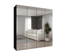 Kleiderschrank / Drehtürenschrank Eiger 139, Farbe: Schwarz, Soft-Close-Funktion, zwei Kleiderstangen, 2 Meter breit, zwei Fächer, Griffe: Kaschmir