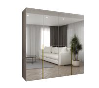 Kleiderschrank mit Soft-Close-Funktion Eiger 143, Farbe: Kaschmir, zwei Fächer, 2 Meter breit, zwei Kleiderstangen, Griffe: Gold, vier Spiegeltüren