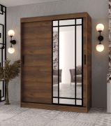 Schiebetürenschrank | Farbe: Walnuss Warmia | dekorative Spiegeltür | 150 x 62 x 200 cm | 5 Fächer | 2 Kleiderstangen | Schiebetürenschrank | Elegante Ausführung