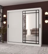Kleiderschrank | Weiß Matt | 10 Fächer | 200 x 62 x 200 cm | 2 Kleiderstangen | dekorative Spiegeltür | Schiebetürenschrank | hochwertig Verarbeitet