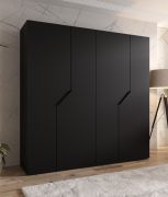 Kleiderschrank | 4-Türig | Farbe: Schwarz | 2 Fächer | 2 Kleiderstangen | Griffe: Schwarz | Soft-Close-Funktion | Maße: 200 x 52 x 202 cm | ABS-Kanten