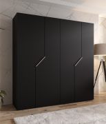 Kleiderschrank | 4-Türig | Farbe: Schwarz | 2 Fächer | 2 Kleiderstangen | Griffe: Kaschmir | Soft-Close-Funktion | Maße: 200 x 52 x 202 cm | ABS-Kanten