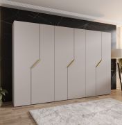 Drehtürenschrank | Farbe: Kaschmir | 6 Türen | 3 Kleiderstangen | ABS-Kanten | Griffe: Gold | Maße: 300 x 52 x 202 cm | Soft-Close-Funktion | 3 Fächer
