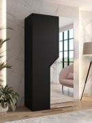 Kleiderschrank | 1 Spiegeltür | Farbe: Schwarz | 1 Fach | 1 Kleiderstange | Griffe: Kaschmir | Drehtürenschrank | Maße: 100 x 52 x 202 cm | Soft-Close-Funktion