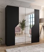 Drehtürenschrank / Kleiderschrank | Farbe: Schwarz | Soft-Close-Funktion | 2 Spiegeltüren | ABS-Kanten | Griffe: Kaschmir | Maße: 200 x 52 x 202 cm | 2 Kleiderstangen
