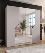 Drehtürenschrank / Kleiderschrank | Farbe: Kaschmir | Soft-Close-Funktion | 2 Spiegeltüren | ABS-Kanten | Griffe: Schwarz | Maße: 200 x 52 x 202 cm | 2 Kleiderstangen