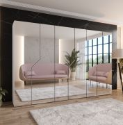 Drehtürenschrank | Farbe: Weiß | Soft-Close-Funktion | Griffe: Kaschmir | 3 Fächer | 3 Kleiderstangen | Maße: 300 x 52 x 202 cm | ABS | Kleiderschrank