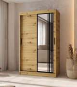 Schiebetürenschrank / Kleiderschrank | Farbe: Eiche Artisan | 120 x 62 x 200 cm | Moderne Details | 5 Fächer | 2 Kleiderstangen | elegante Ausführung
