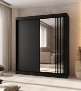 Kleiderschrank | 1 Spiegeltür | Farbe: Schwarz Matt | hochwertig Verarbeitet | 180 x 62 x 200 cm | Schiebetürenschrank | 10 Fächer | 2 Kleiderstangen
