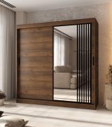Kleiderschrank / Schiebetürenschrank | dekorative Spiegeltür | Farbe: Walnuss Warmia | 10 Fächer | 2 Kleiderstangen | 200 x 62 x 200 cm | für Schlafzimmer