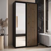 Schwarzer Schiebetürenschrank Mina mit Spiegel, platzsparend, Anti Staubbürsten, auch für Wohnzimmer geeignet, viel Stauraum, 235,2 x 130 x 60 cm