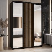 Schwarzer Schiebetürenschrank Mina mit Spiegeln, modernes Design, schwarze Metallgriffe, inklusive Anti-Staubbürsten, viel Stauraum, 235,2 x 180 x 60 cm