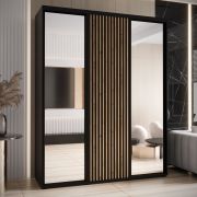 Schwarzer Schiebetürenschrank mit Spiegeln Mina, modernes Design, schwarze Metallgriffe, Anti-Staubbürsten, viel Stauraum, robust, 235,2 x 200 x 60 cm