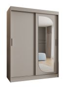 Kleiderschrank / Schiebetürenschrank Signalkuppe 12, Farbe: Kaschmir, eine Spiegeltür, 1,5 Meter breit, fünf Fächer, zwei Kleiderstangen