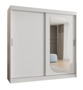 Kleiderschrank mit 10 Fächer Signalkuppe 18, Farbe: Weiß, 2 Meter breit, eine Spiegeltür, zwei Kleiderstangen, Schiebetürenschrank