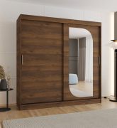 Kleiderschrank | 10 Fächer | Farbe: Walnuss | 2 Meter breit | eine Spiegeltür | zwei Kleiderstangen | PVC-Furnier | Schiebetürenschrank | Aluminiumführungen