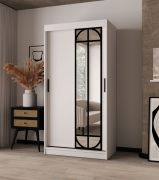 Kleiderschrank | Weiß Matt | 2 Kleiderstangen | 5 Fächer | 100 x 62 x 200 cm | dekorative Spiegeltür | Schiebetürenschrank | Moderne Details
